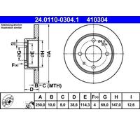 2x Brake disc solid 24.0110-0304.1 ATE for SMART MITSUBISHI