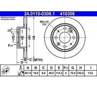 2x Brake disc solid 24.0110-0308.1 ATE for KIA CLARUS CLARUS Estate CARENS I MPV