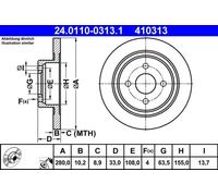2x Brake disc solid 24.0110-0313.1 ATE for FORD FOCUS I FOCUS I Turnier