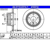 2x Brake disc solid 24.0110-0314.1 ATE for BMW 1