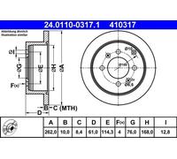 2x Brake disc solid 24.0110-0317.1 ATE for HYUNDAI KIA