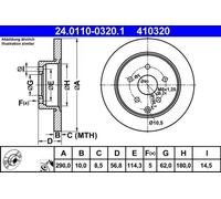 2x Brake disc solid 24.0110-0320.1 ATE for TOYOTA COROLLA Verso