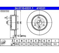 2x Brake disc solid 24.0110-0331.1 ATE for SMART FORTWO Coupe FORTWO Cabrio