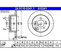2x Brake disc solid 24.0110-0341.1 ATE for KIA CARENS III MPV