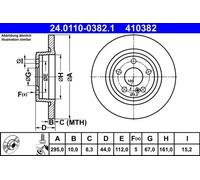 1X Brake disc ATE 24.0110-0382.1 MERCEDES-BENZ A-CLASS (W176) 2 2012-2018