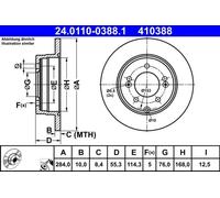 2x Brake disc solid 24.0110-0388.1 ATE for KIA HYUNDAI