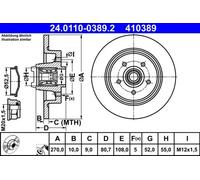2x Brake disc solid 24.0110-0389.2 ATE for RENAULT MEGANE II SCÉNIC II