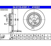 2x Brake disc solid 24.0110-0391.1 ATE for MERCEDES-BENZ SLK SLC