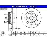2x Brake disc solid 24.0110-0417.1 ATE for FIAT ABARTH