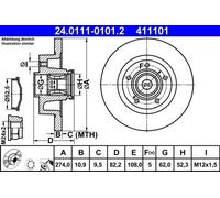 2x Brake disc solid 24.0111-0101.2 ATE for RENAULT LAGUNA II GRAND SCÉNIC II