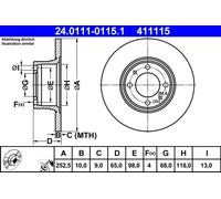 2x Brake disc solid 24.0111-0115.1 ATE for LADA 1200-1600 1200-1500 Estate RIVA