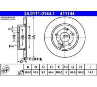 2x Brake disc solid 24.0111-0144.1 ATE for RENAULT SAFRANE SCÉNIC I MPV