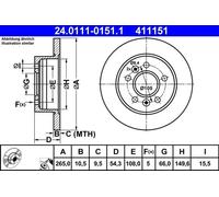 2x Brake disc solid 24.0111-0151.1 ATE for RENAULT ESPACE Mk III AVANTIME