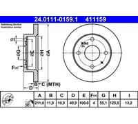 2x Brake disc solid 24.0111-0159.1 ATE for DAIHATSU CHARADE VI TREVIS CUORE VII