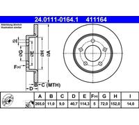 2x Brake disc solid 24.0111-0164.1 ATE for MAZDA 3 Saloon 3
