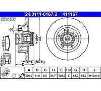 2x Brake disc solid 24.0111-0167.2 ATE for RENAULT VEL SATIS