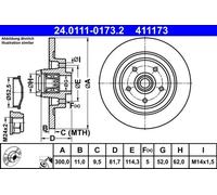 2x Brake disc solid 24.0111-0173.2 ATE for RENAULT LATITUDE LAGUNA III