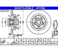 2x Brake disc solid 24.0111-0184.2 ATE for RENAULT GRAND SCÉNIC III