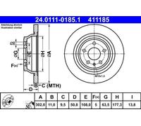 2x Brake disc solid 24.0111-0185.1 ATE for FORD MONDEO V Saloon MONDEO V Turnier