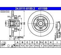 2x Brake disc solid 24.0111-0189.2 ATE for RENAULT TALISMAN MEGANE IV Hatchback