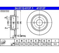 ATE Front Brake Disc 24.0112-0137.1 for Nissan Micra II (2 pcs) 40206-5F001/40206-5F003