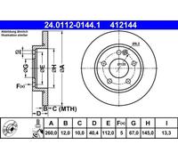 2x Brake disc solid 24.0112-0144.1 ATE for MERCEDES-BENZ A-CLASS