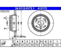 ATE Rear Brake Disc 24.0112-0172.1 – Honda FR-V / Stream – Fits 42510-S7A-J00/J50