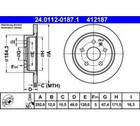 2x Brake disc solid 24.0112-0187.1 ATE for SAAB OPEL