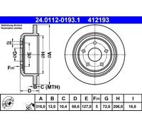 ATE Brake Disc 24.0112-0193.1 for Jeep Wrangler III (JK) 3.8 2007-201