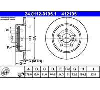 2x Brake disc solid 24.0112-0195.1 ATE for SUZUKI KIZASHI