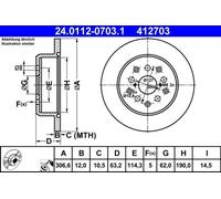 2x Brake disc solid 24.0112-0703.1 ATE for LEXUS GS IS I SC Convertible