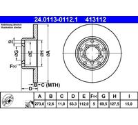 2x Brake disc solid 24.0113-0112.1 ATE for MERCEDES-BENZ /8 /8 Coupe PAGODE