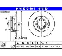 2x Brake disc solid 24.0113-0160.1 ATE for AUDI 80 B3 Saloon 100 C2 Saloon 90 B3
