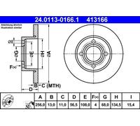 ATE Front Brake Disc 24.0113-0166.1 (895615301) - Fits Audi 80 B4 Saloon/Avant