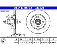 2x Brake disc solid 24.0113-0170.1 ATE for PORSCHE 924