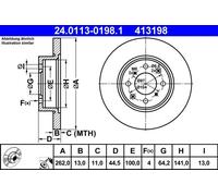 ATE Brake Disc 24.0113-0198.1 Solid - for MG Rover 25/200 ZR 400 Streetwise (95-05) - 2pcs L&R