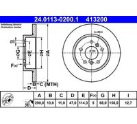 2x Brake disc solid 24.0113-0200.1 ATE for NISSAN RENAULT