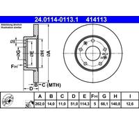 2x Brake disc solid 24.0114-0113.1 ATE for LAND ROVER FREELANDER I