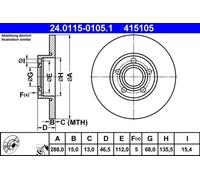 2x Brake disc solid 24.0115-0105.1 ATE for AUDI 100 C4 Saloon 100 C4 Avant A6 C4