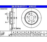 2x Brake disc solid 24.0116-0117.1 ATE for DAIHATSU TERIOS