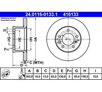 2x Brake disc solid 24.0116-0133.1 ATE for MERCEDES-BENZ PUCH
