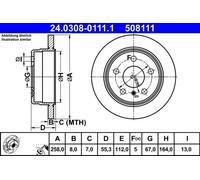 Brake disc ATE 24.0308-0111.1 for MERCEDES-BENZ A-CLASS (W168) 1.6 1997-2004