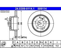 2x Brake disc solid 24.0309-0114.1 ATE for MERCEDES-BENZ 124 Saloon E-CLASS SLK