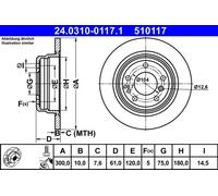 2x Brake disc solid 24.0310-0117.1 ATE for BMW 5 5 Touring