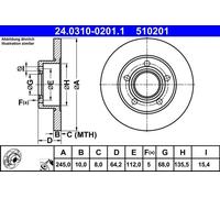 ATE PowerDisc Brake Disc 24.0310-0201.1 Coated Solid – Fits Audi A6 C5/C4, VW Passat B5