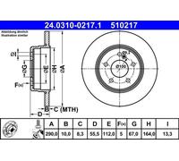 2x Brake disc solid 24.0310-0217.1 ATE for MERCEDES-BENZ C-CLASS E-CLASS CLK SLK