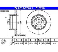 2x Brake disc solid 24.0310-0226.1 ATE for SAAB OPEL
