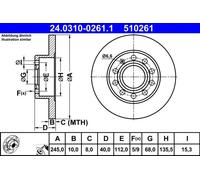 2x Brake disc solid 24.0310-0261.1 ATE for AUDI SEAT