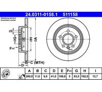 ATE Brake Disc 24.0311-0158.1 for Ford & Volvo C30 V50 C-MAX S40 II Focus II