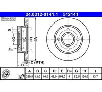 2x Brake disc solid 24.0312-0141.1 ATE for FORD MAZDA